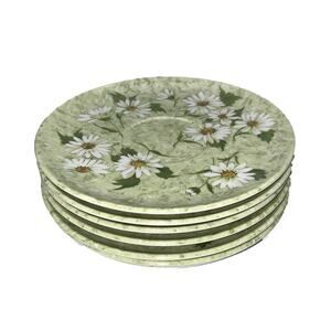 Vintage DEL MAR MELMAC 7-Piece 6" Saucer Set Plate #604 Avocado Green & Daisies
